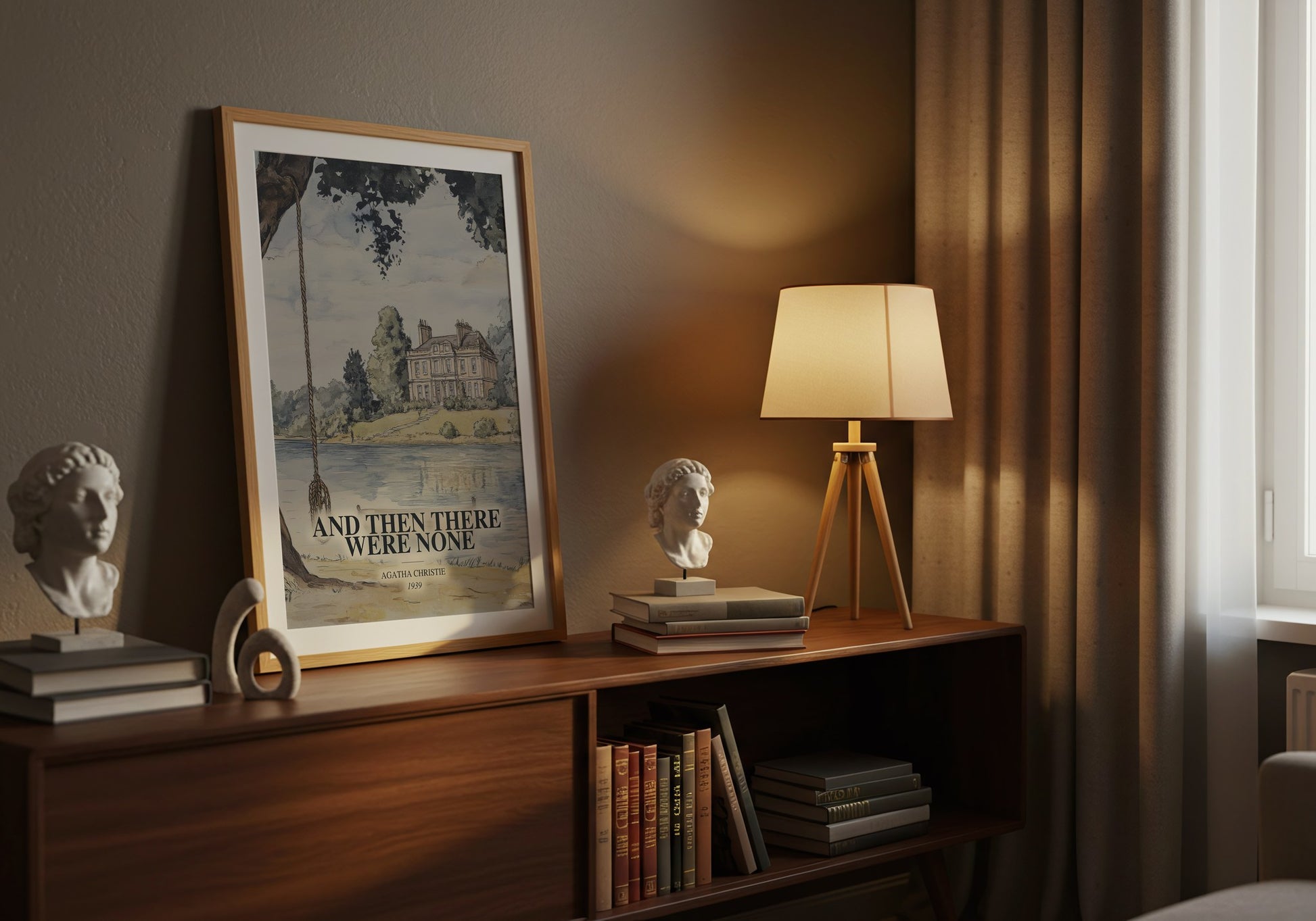 And Then There Were None watercolour print on bookshelf – Agatha Christie fan gift