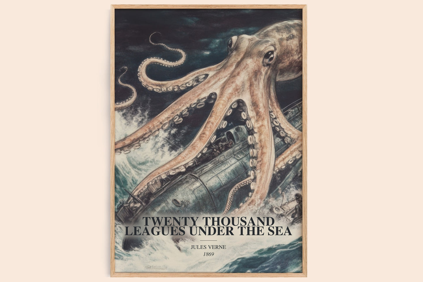 Twenty Thousand Leagues Under The Sea watercolour book poster by Jules Verne – framed literary art print