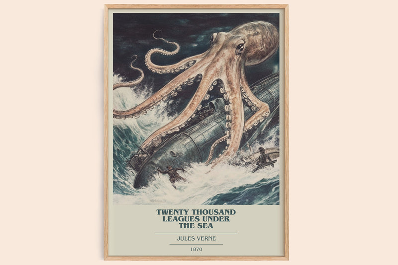 Twenty Thousand Leagues Under the Sea Book Cover Poster by Jules Verne (Modern Minimalist style)
