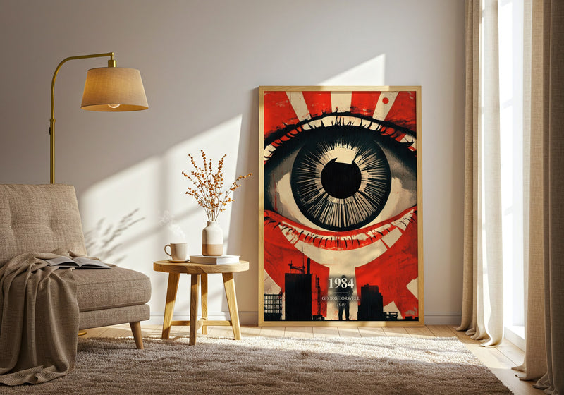 1984 watercolour print in frame leaning in hallway – dystopian wall art