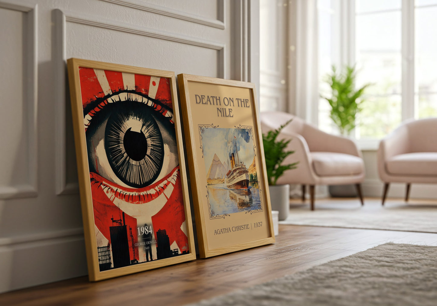 1984 watercolour print framed by window – literary home decor