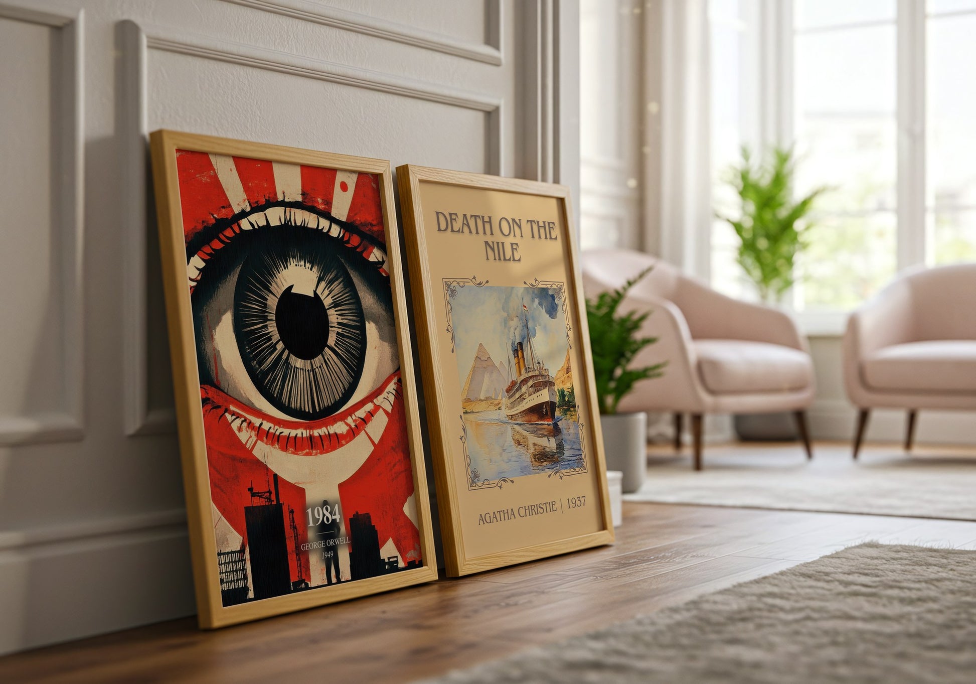 1984 watercolour print framed by window – literary home decor