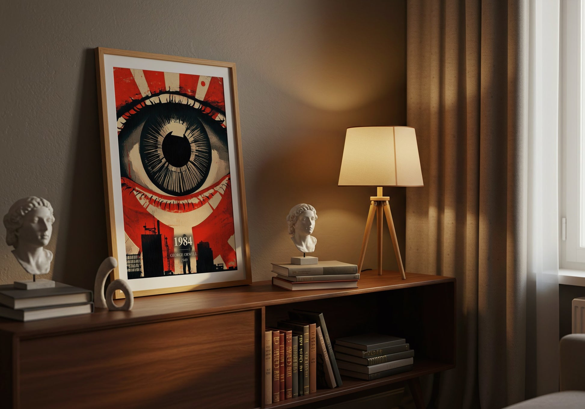 1984 watercolour print on bookshelf – George Orwell fan gift