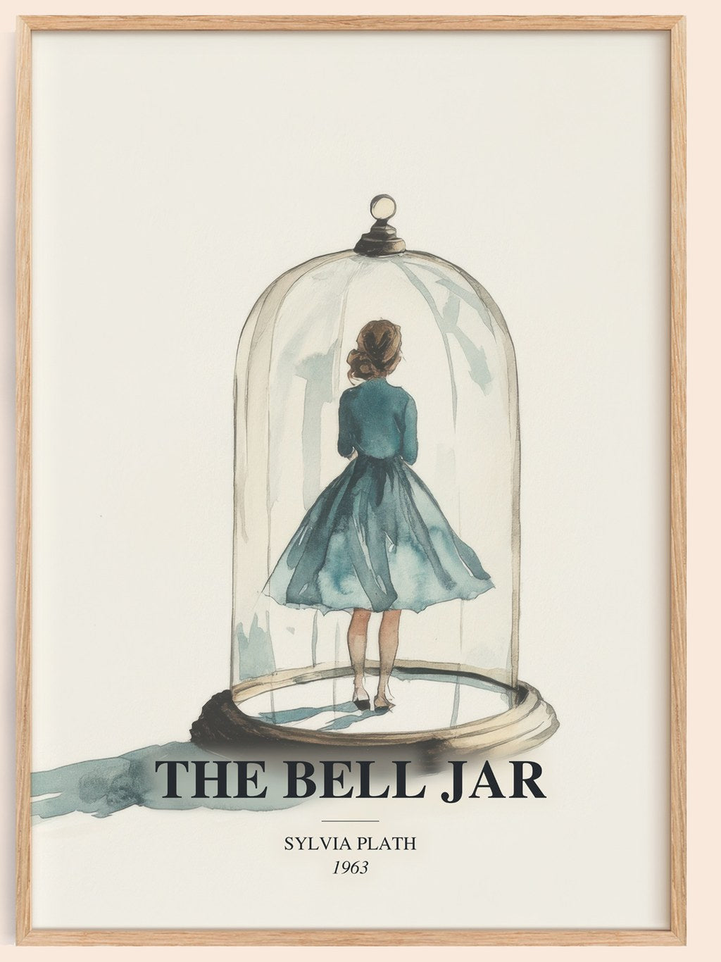 The Bell Jar watercolour book poster by Sylvia Plath – framed literary art print