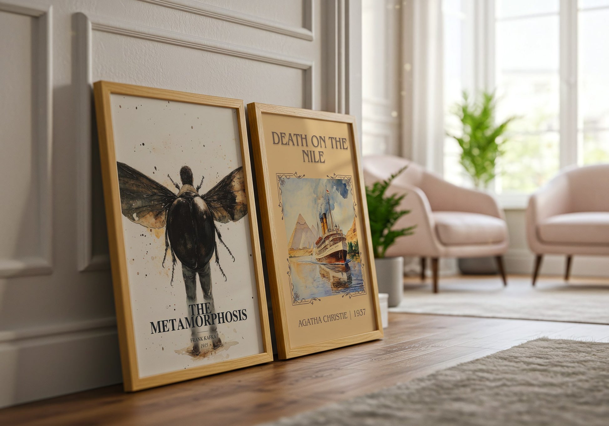 The Metamorphosis watercolour print framed by window – literary home decor