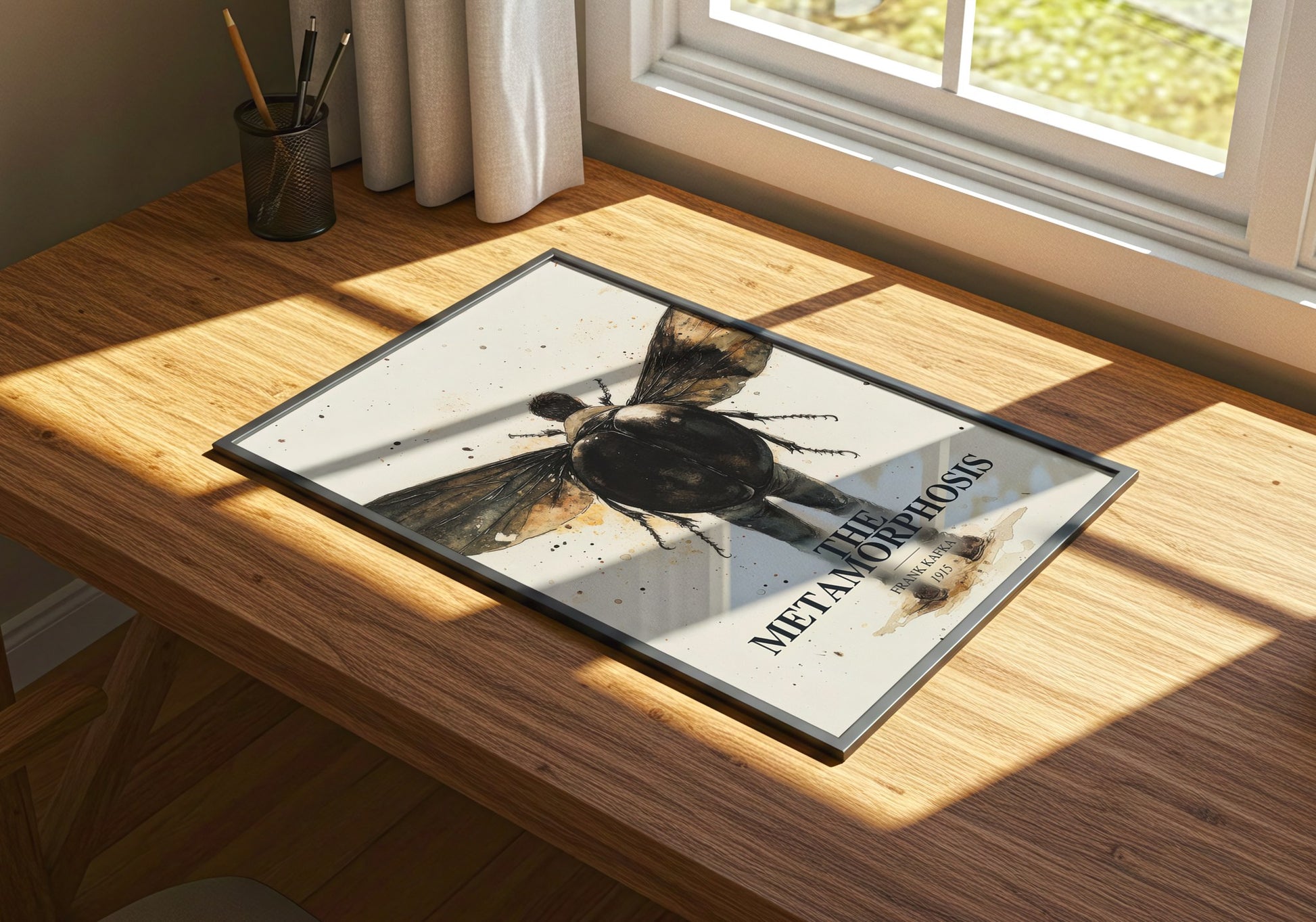 The Metamorphosis watercolour book poster framed on wall – literary fiction wall art