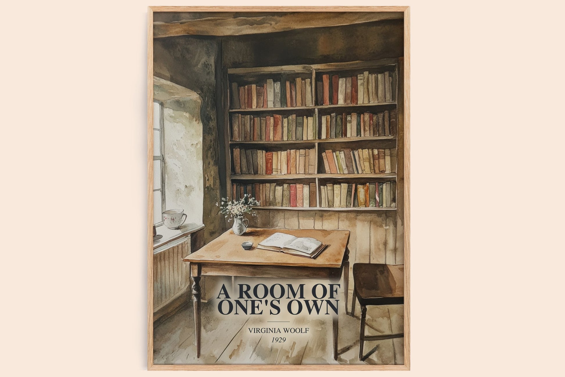 A Room Of One'S Own watercolour book poster by Virginia Woolf – framed literary art print
