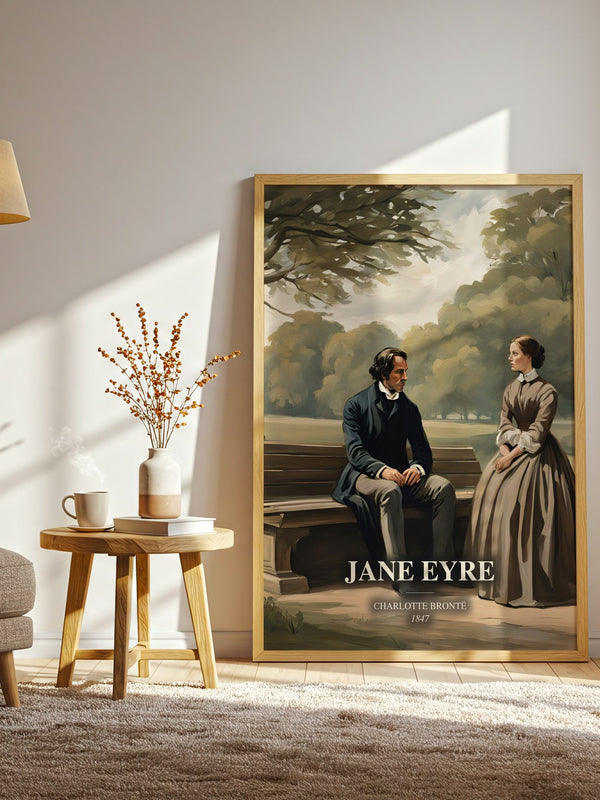 Jane Eyre watercolour print in frame leaning in hallway – gothic wall art