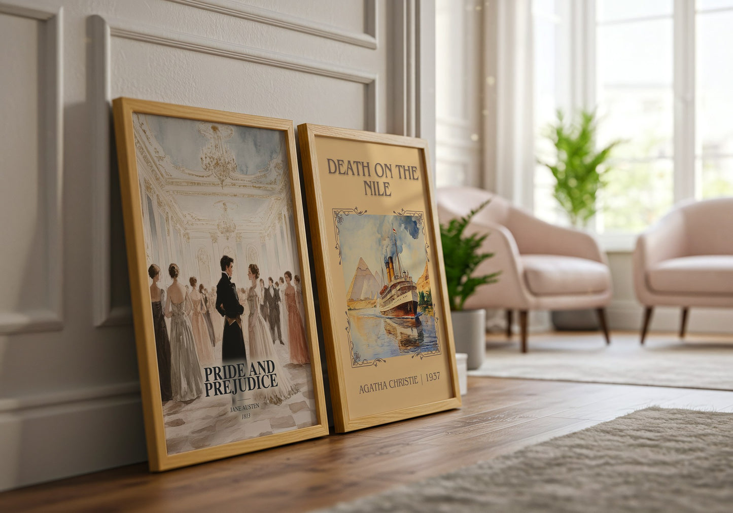 Pride And Prejudice watercolour print framed by window – literary home decor