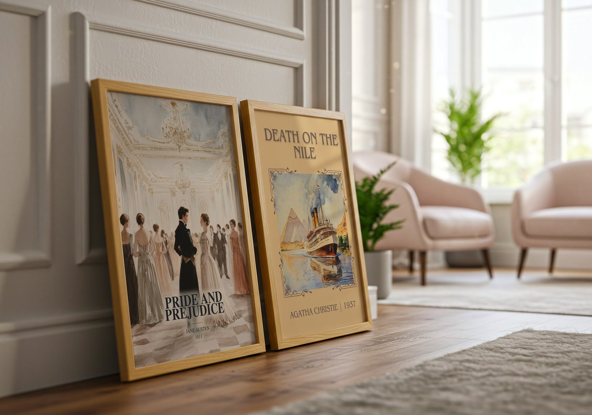 Pride And Prejudice watercolour print framed by window – literary home decor