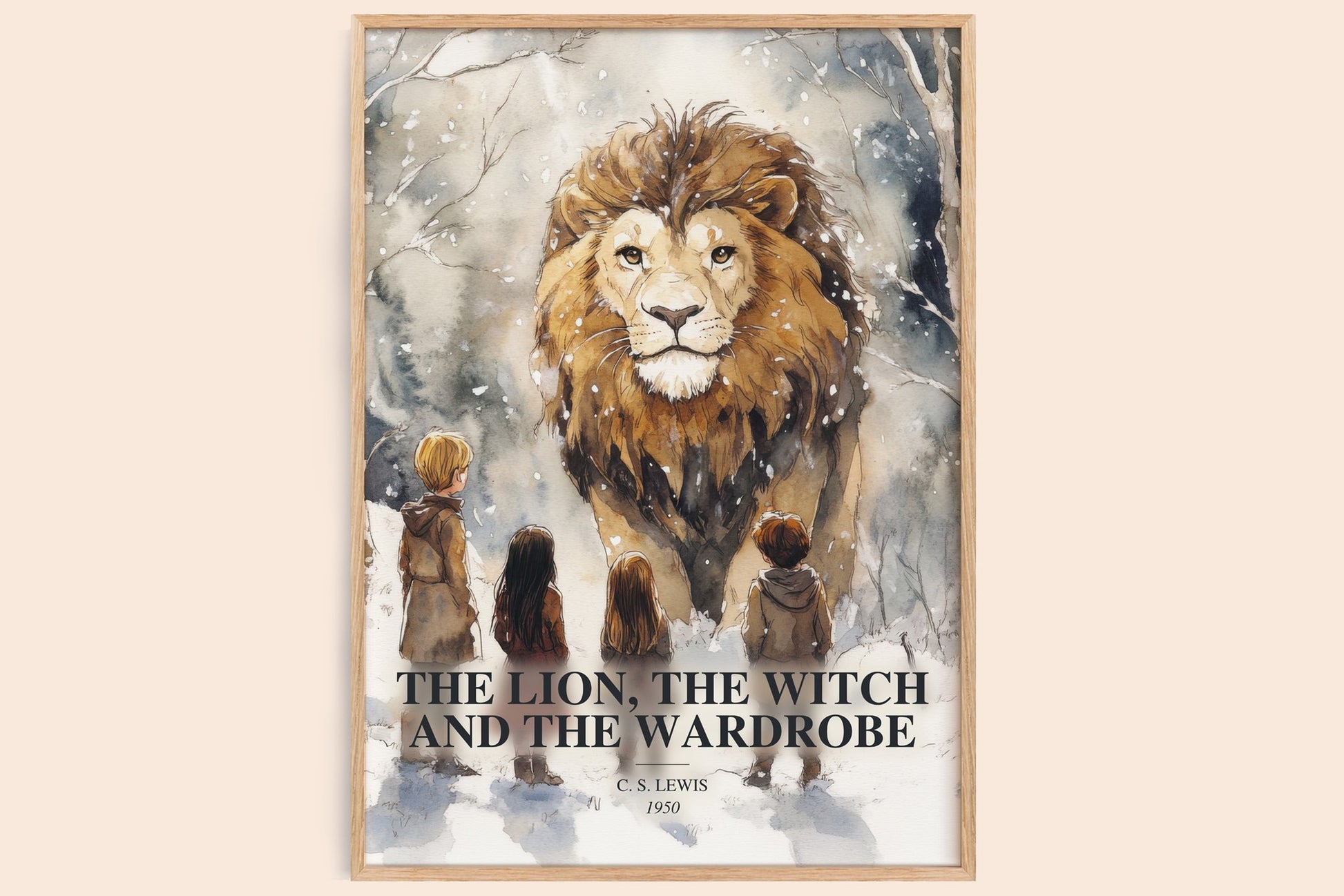 The Lion, The Witch And The Wardrobe watercolour book poster by C. S. Lewis – framed literary art print