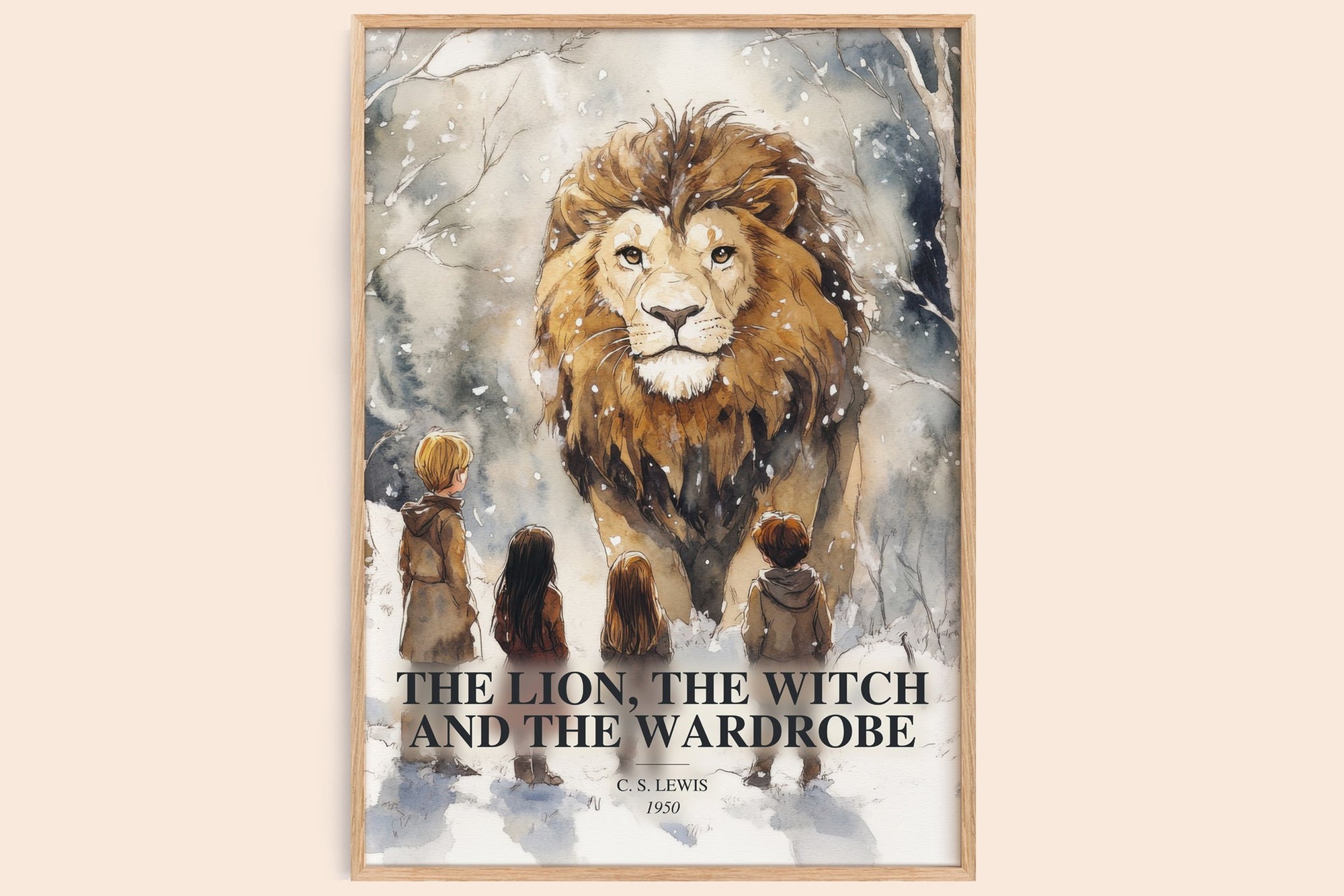 The Lion, The Witch And The Wardrobe watercolour book poster by C. S. Lewis – framed literary art print