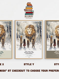 The Lion, the Witch and the Wardrobe Book Cover Poster by C. S. Lewis – Style X, Y and Z side by side – choose your finish