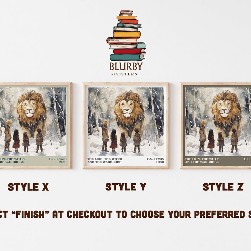 The Lion, the Witch and the Wardrobe literary print in frame leaning in hallway – fantasy wall art