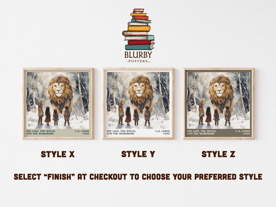 The Lion, the Witch and the Wardrobe literary print in frame leaning in hallway – fantasy wall art (mockup)