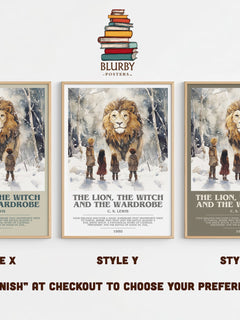The Lion, the Witch and the Wardrobe Bookish Wall Art by C. S. Lewis – Style X, Y and Z side by side – choose your finish