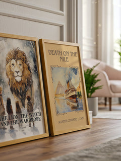 The Lion, The Witch And The Wardrobe watercolour print framed by window – literary home decor