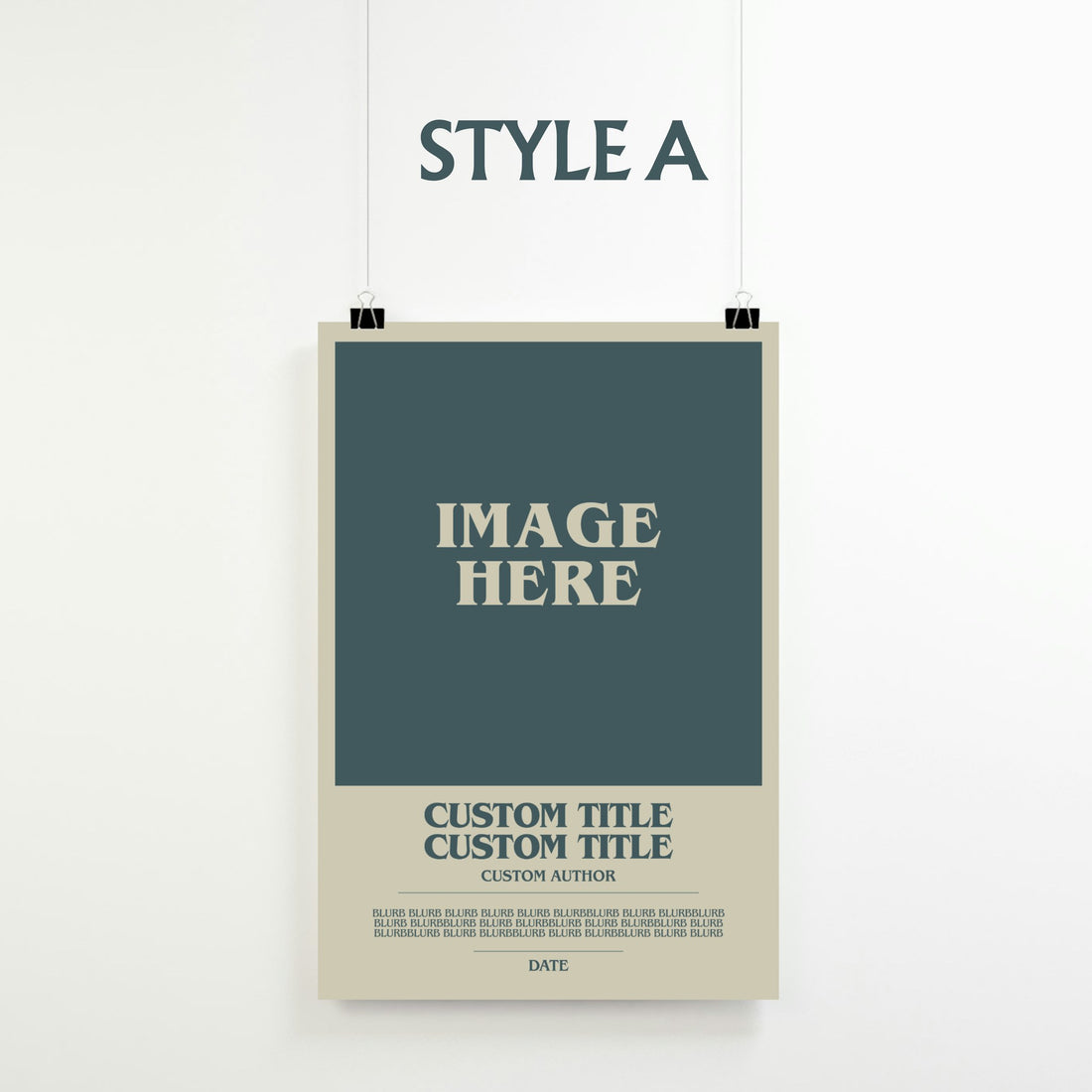 The image is a poster with a blank space for text, and it is hanging on a wall. (mockup)
