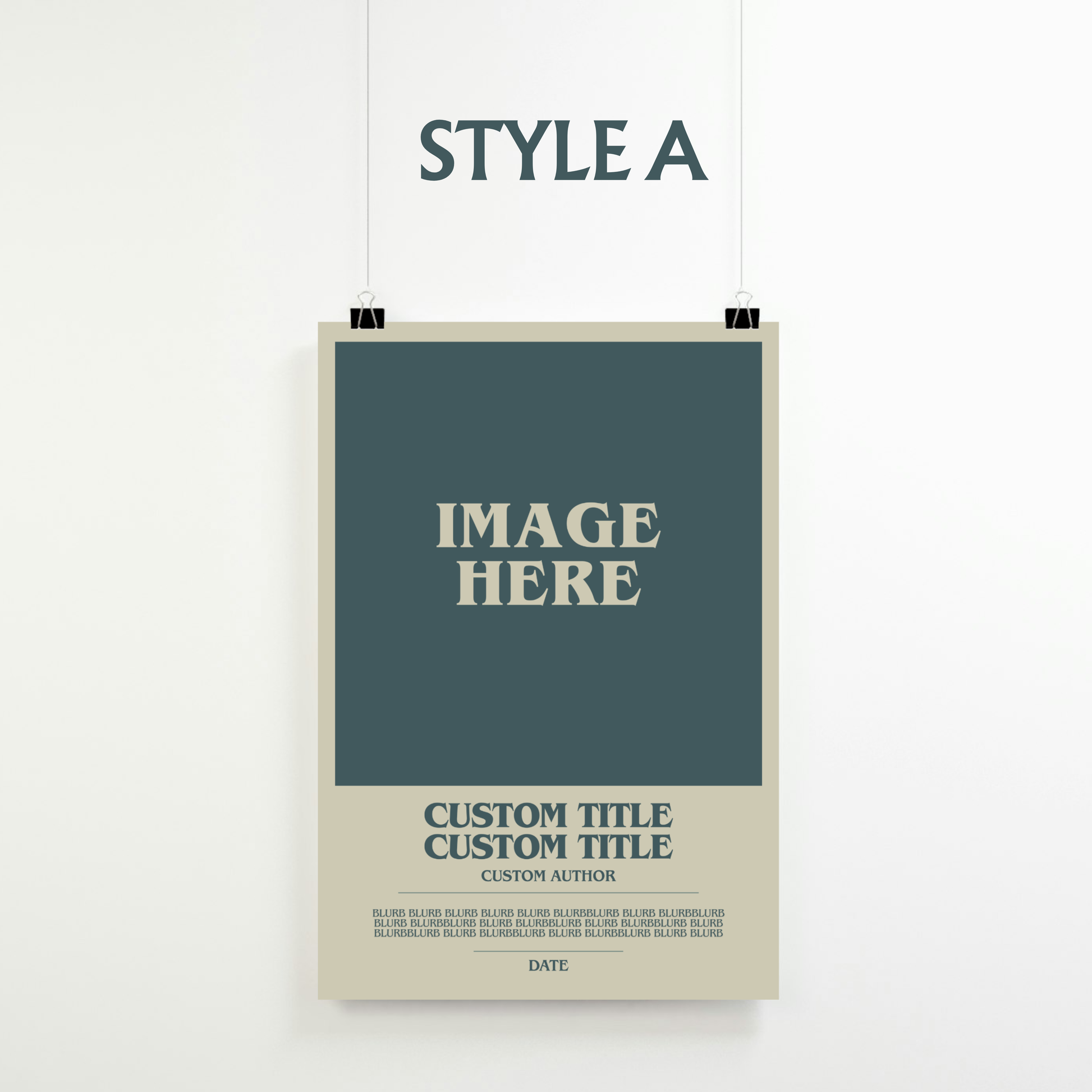 The image is a poster with a blank space for text, and it is hanging on a wall.