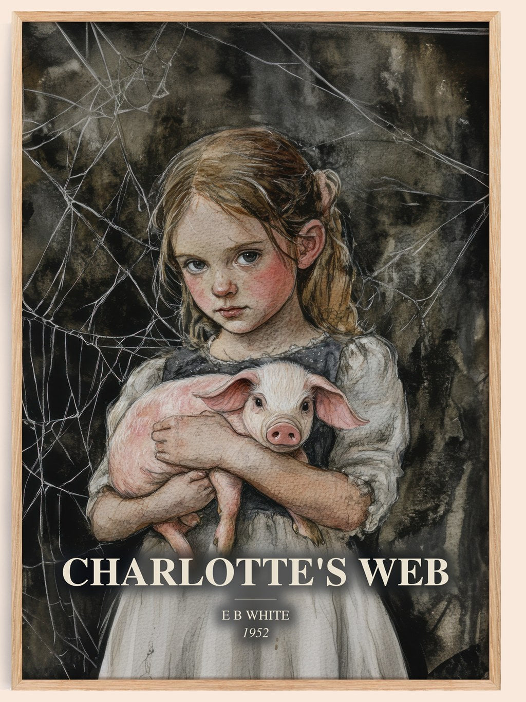 Charlotte'S Web watercolour book poster by E B White – framed literary art print