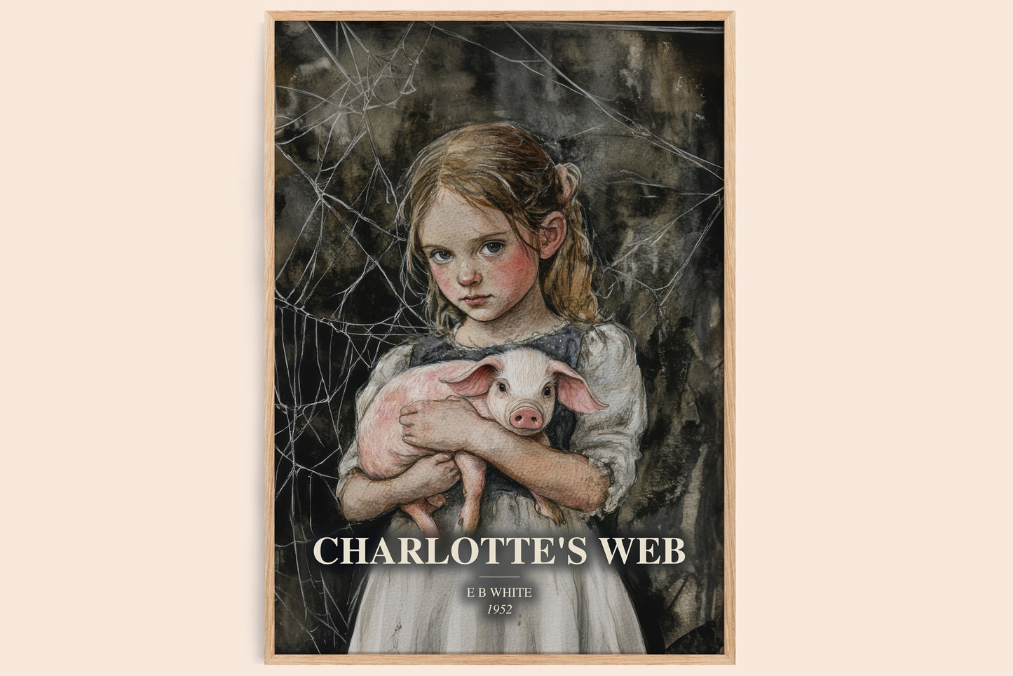 Charlotte'S Web watercolour book poster by E B White – framed literary art print