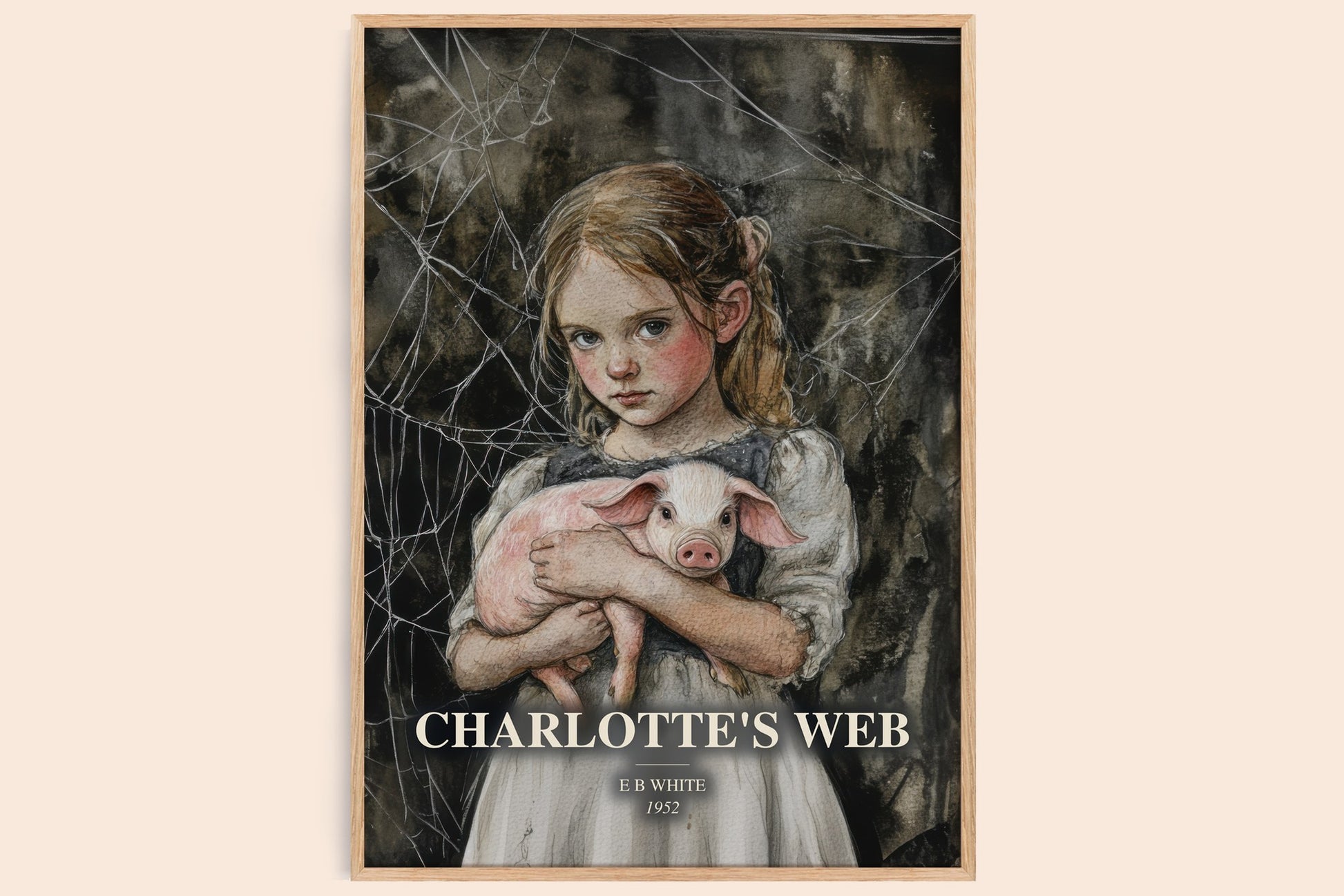 Charlotte'S Web watercolour book poster by E B White – framed literary art print
