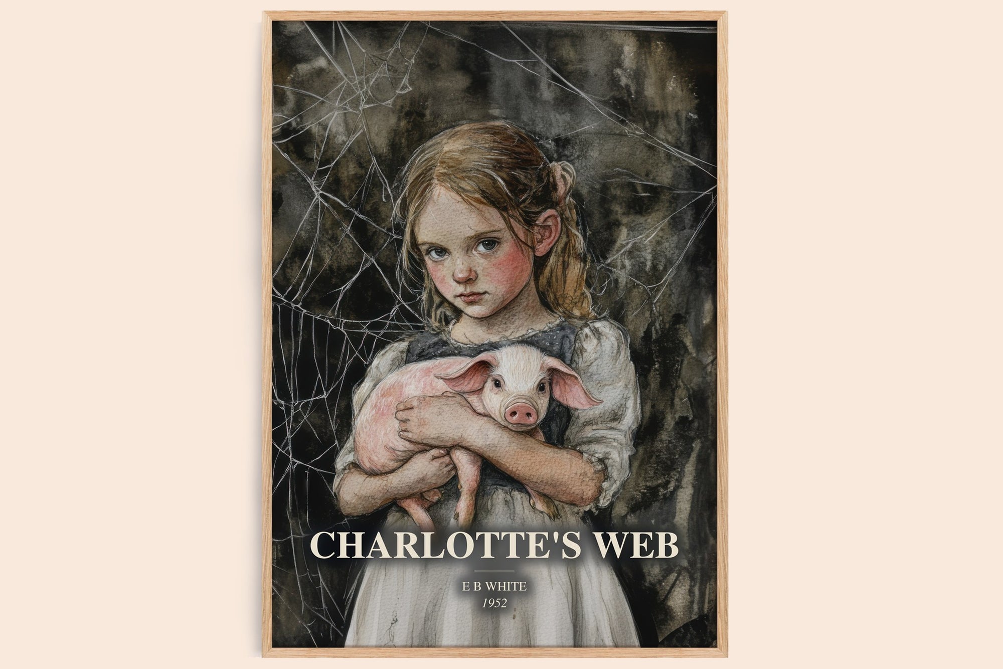 Charlotte'S Web watercolour book poster by E B White – framed literary art print