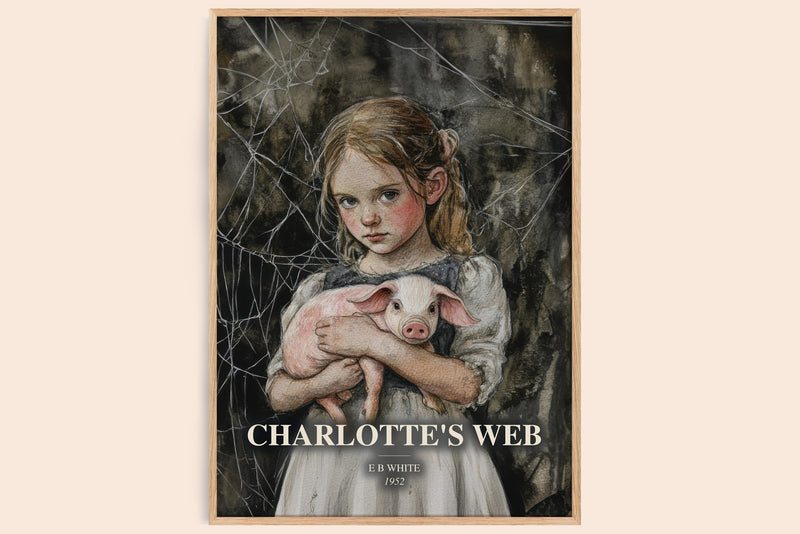 Charlotte'S Web watercolour book poster by E B White – framed literary art print