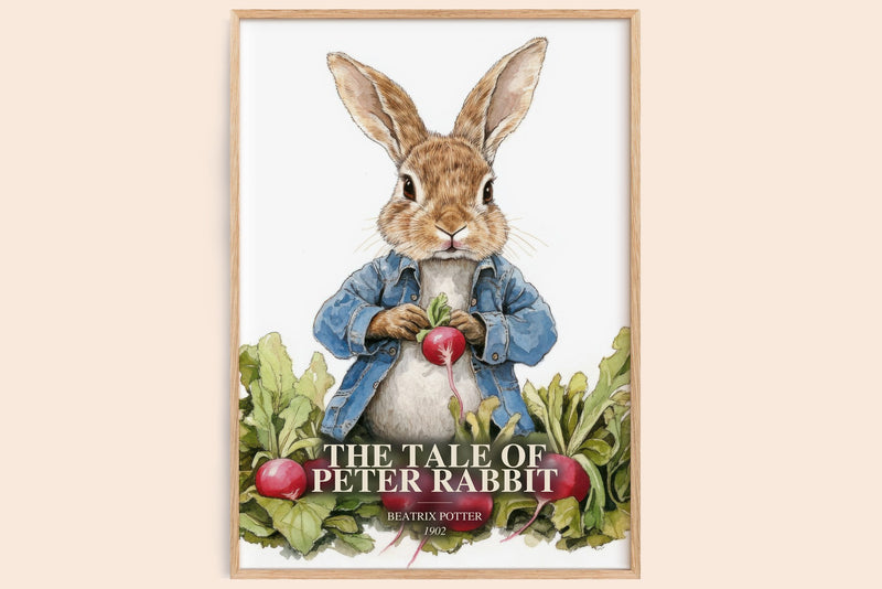 The Tale Of Peter Rabbit watercolour book poster by Beatrix Potter – framed literary art print