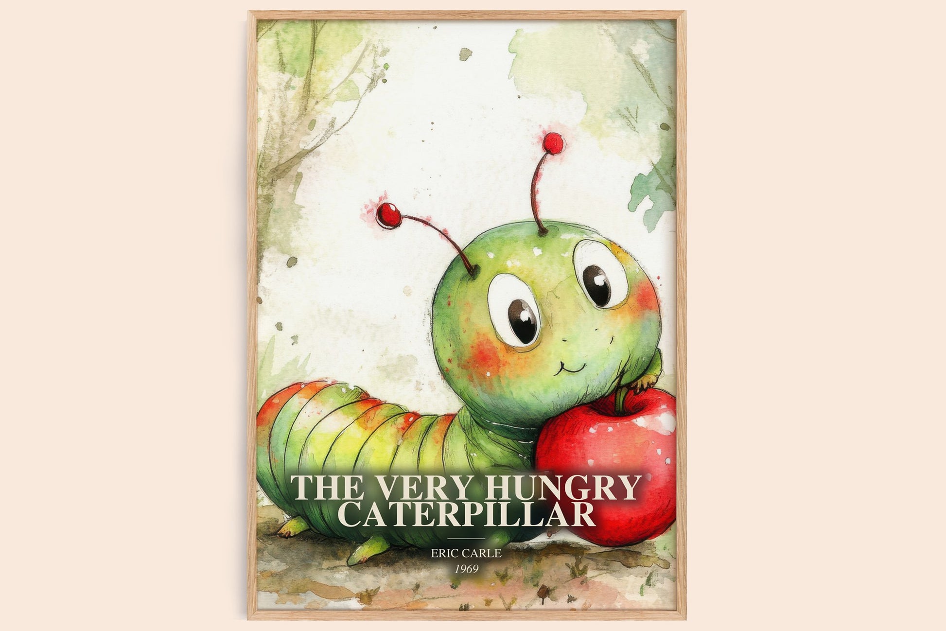 The Very Hungry Caterpillar watercolour book poster by Eric Carle – framed literary art print