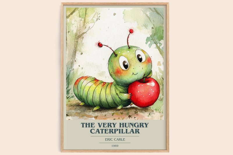 The Very Hungry Caterpillar Book Cover Poster by Eric Carle (Modern Minimalist style)