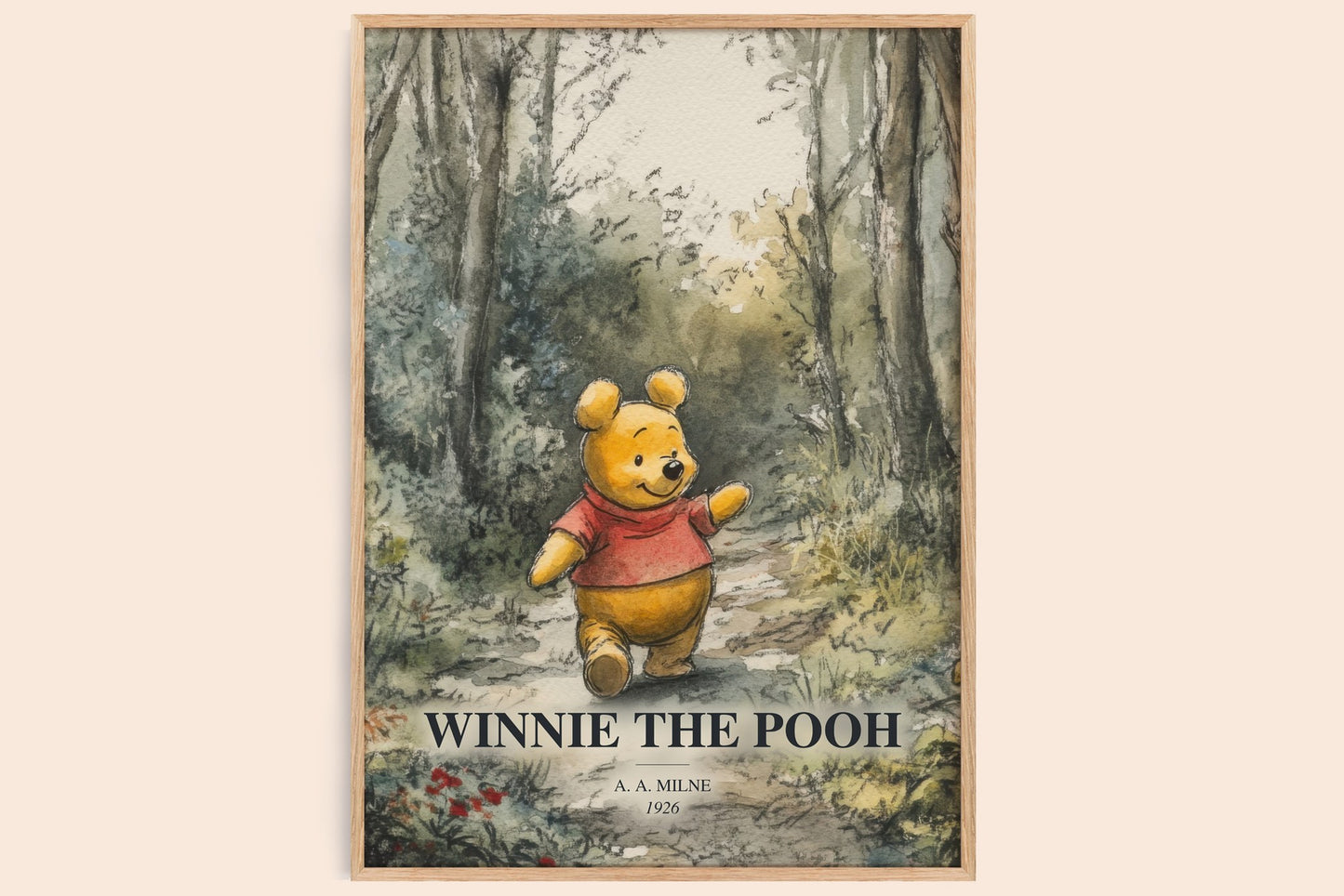 Winnie The Pooh watercolour book poster by A. A. Milne – framed literary art print