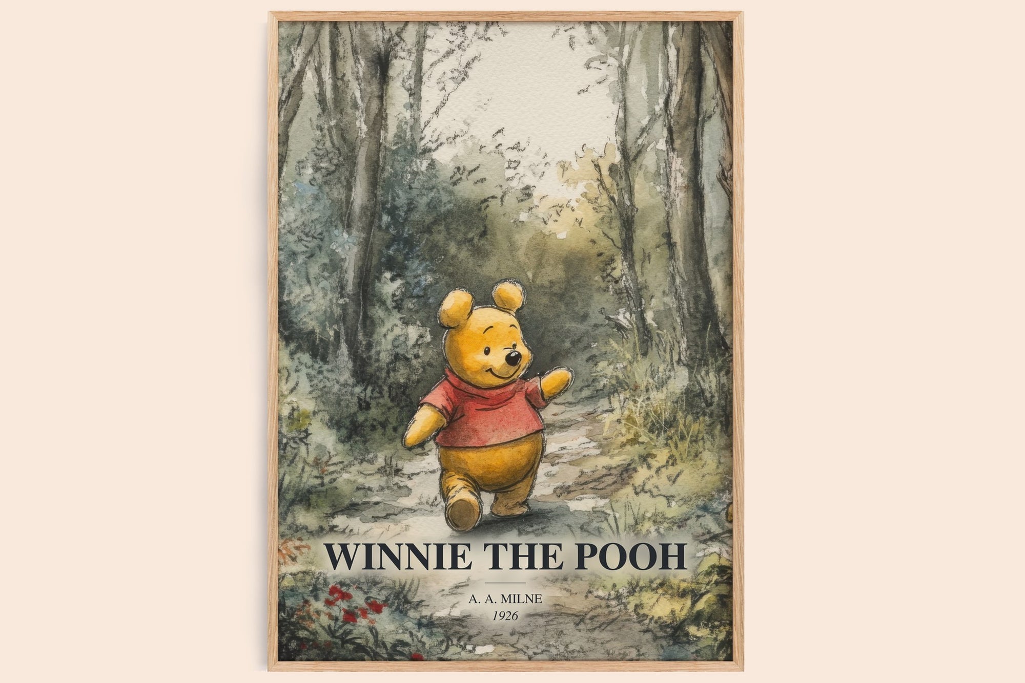 Winnie The Pooh watercolour book poster by A. A. Milne – framed literary art print
