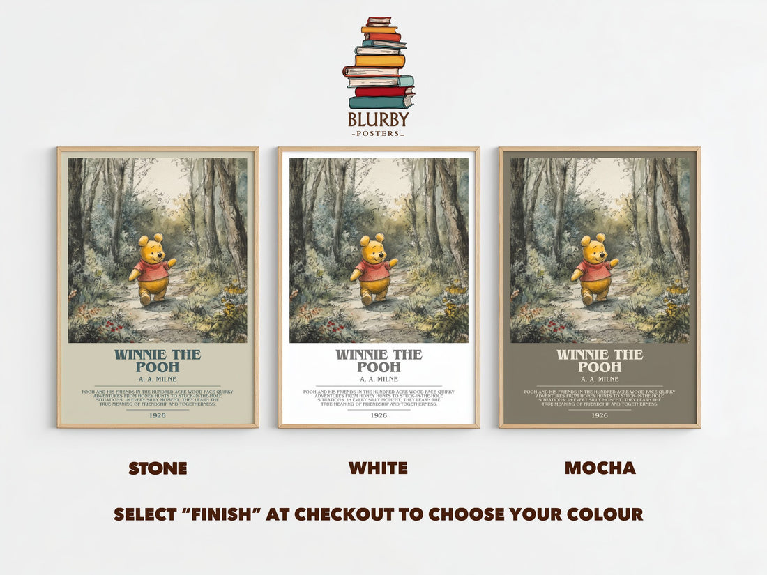 Winnie the Pooh Bookish Wall Art by A. A. Milne – Stone, White and Mocha side by side – choose your colour