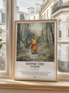 Winnie the Pooh Bookish Wall Art by A. A. Milne – framed print by a bright window