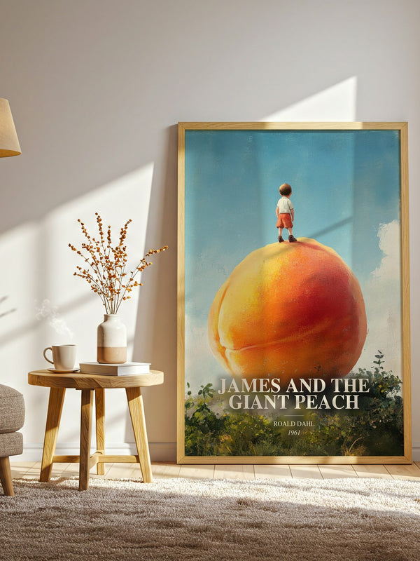 James And The Giant Peach watercolour print in frame leaning in hallway – childrens wall art