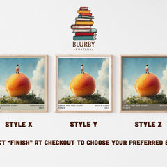 James and the Giant Peach Literary Art Print by Roald Dahl – Style X, Y and Z square prints side by side – choose your finish