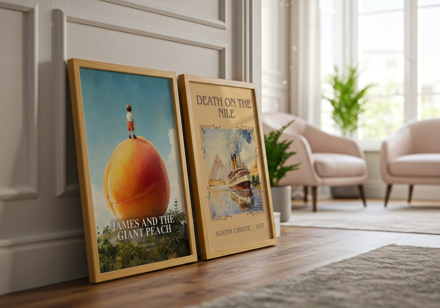 James And The Giant Peach watercolour print framed by window – literary home decor
