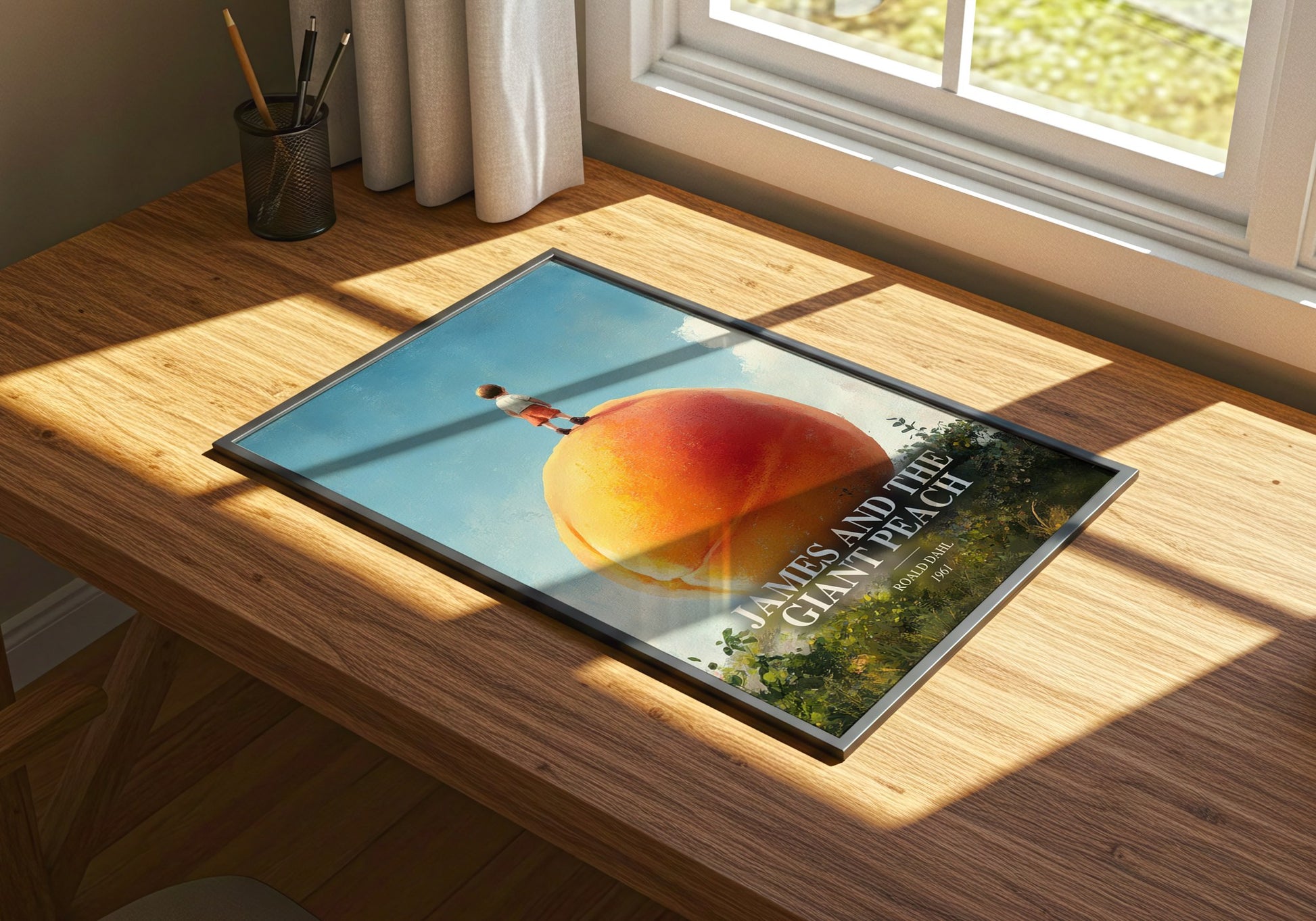 James And The Giant Peach watercolour book poster framed on wall – childrens wall art