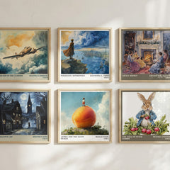James and the Giant Peach Literary Art Print by Roald Dahl – square print in a six-frame gallery wall