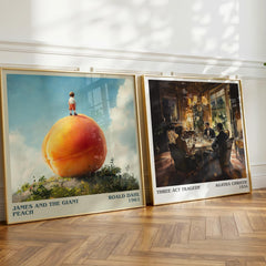 James and the Giant Peach Literary Art Print by Roald Dahl – large square framed print leaning against a wall