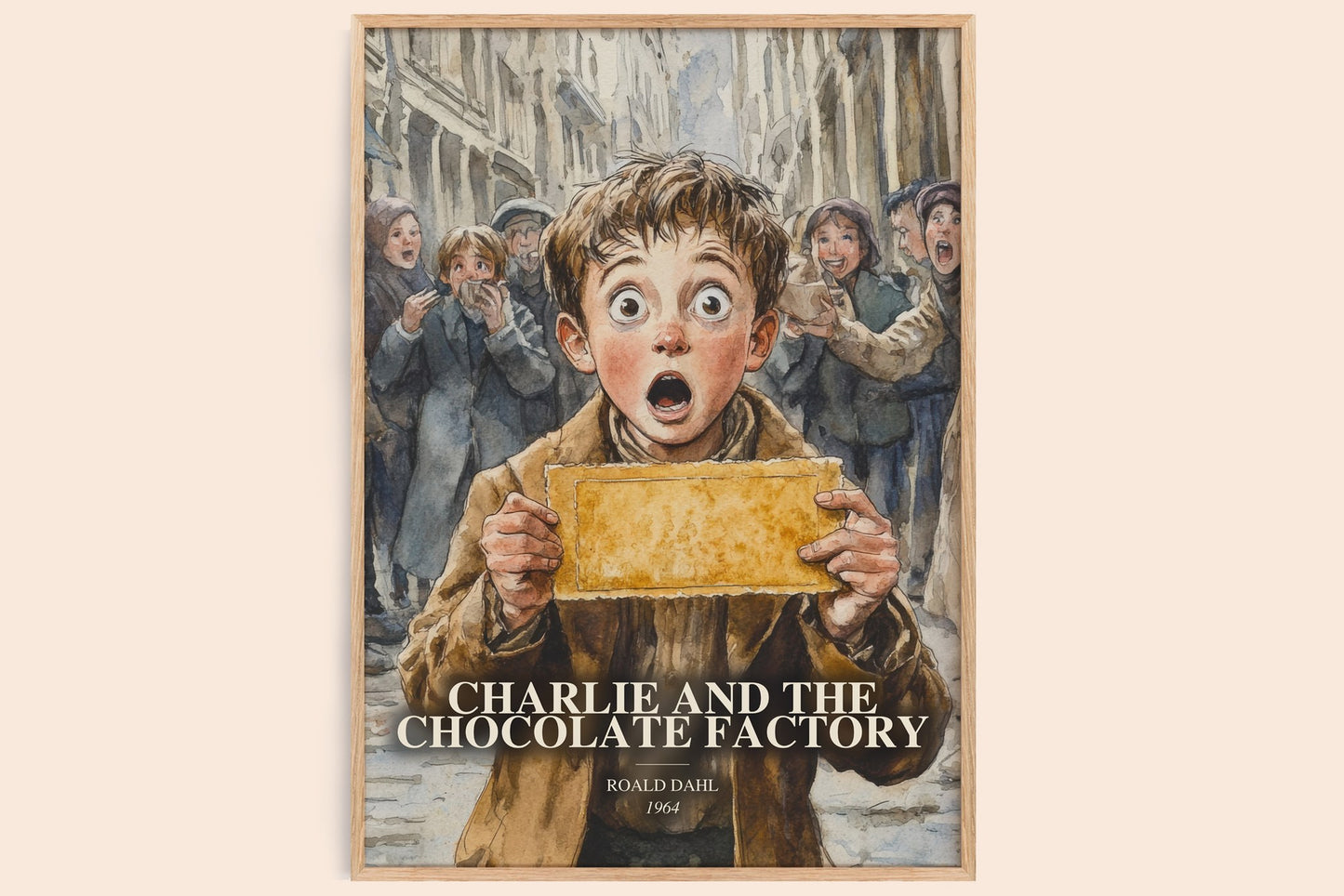 Charlie And The Chocolate Factory watercolour book poster by Roald Dahl – framed literary art print