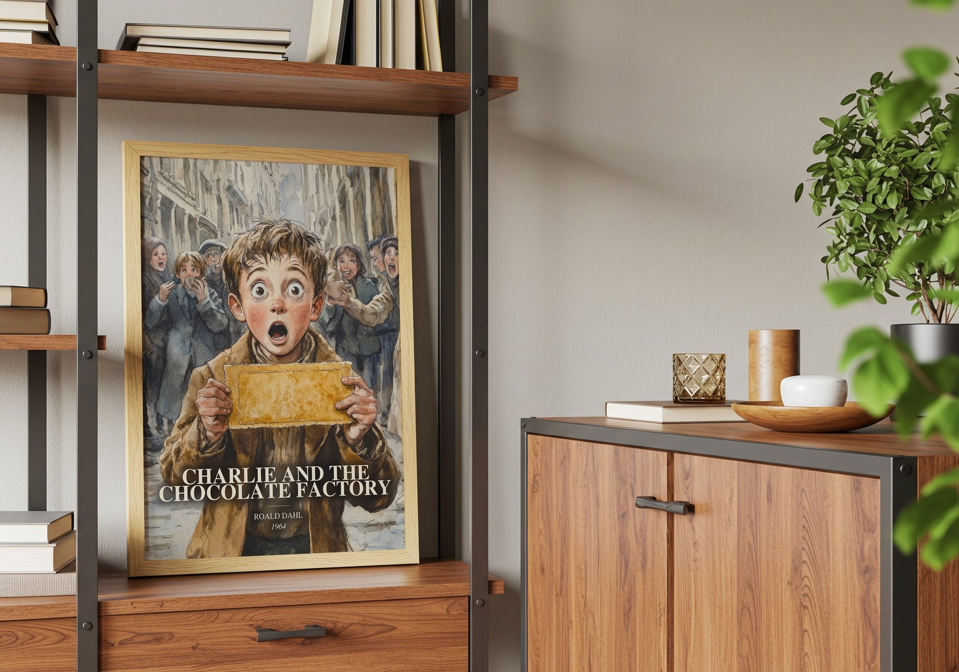 Charlie And The Chocolate Factory book watercolour illustration paper finish options – matte satin gloss