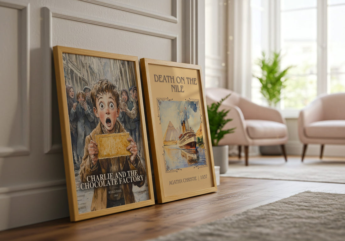 Charlie And The Chocolate Factory watercolour print framed by window – literary home decor