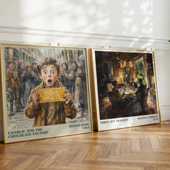 Charlie and the Chocolate Factory Literary Art Print by Roald Dahl – large square framed print leaning against a wall