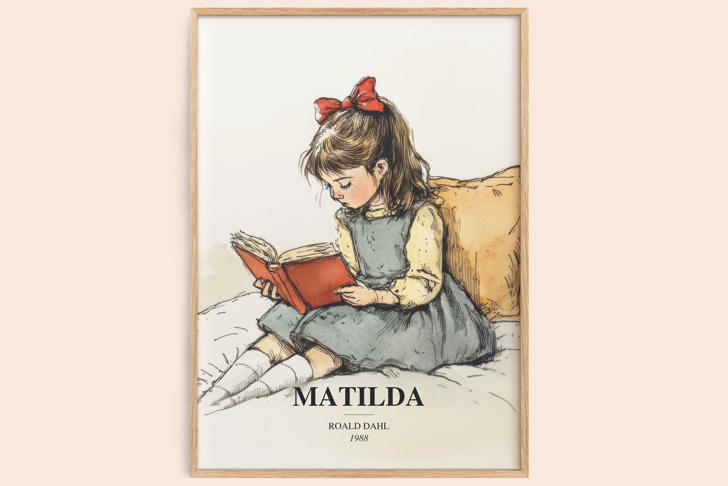 Matilda watercolour book poster by Roald Dahl – framed literary art print