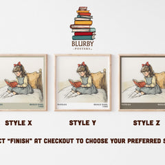 Matilda Literary Art Print by Roald Dahl – Style X, Y and Z square prints side by side – choose your finish