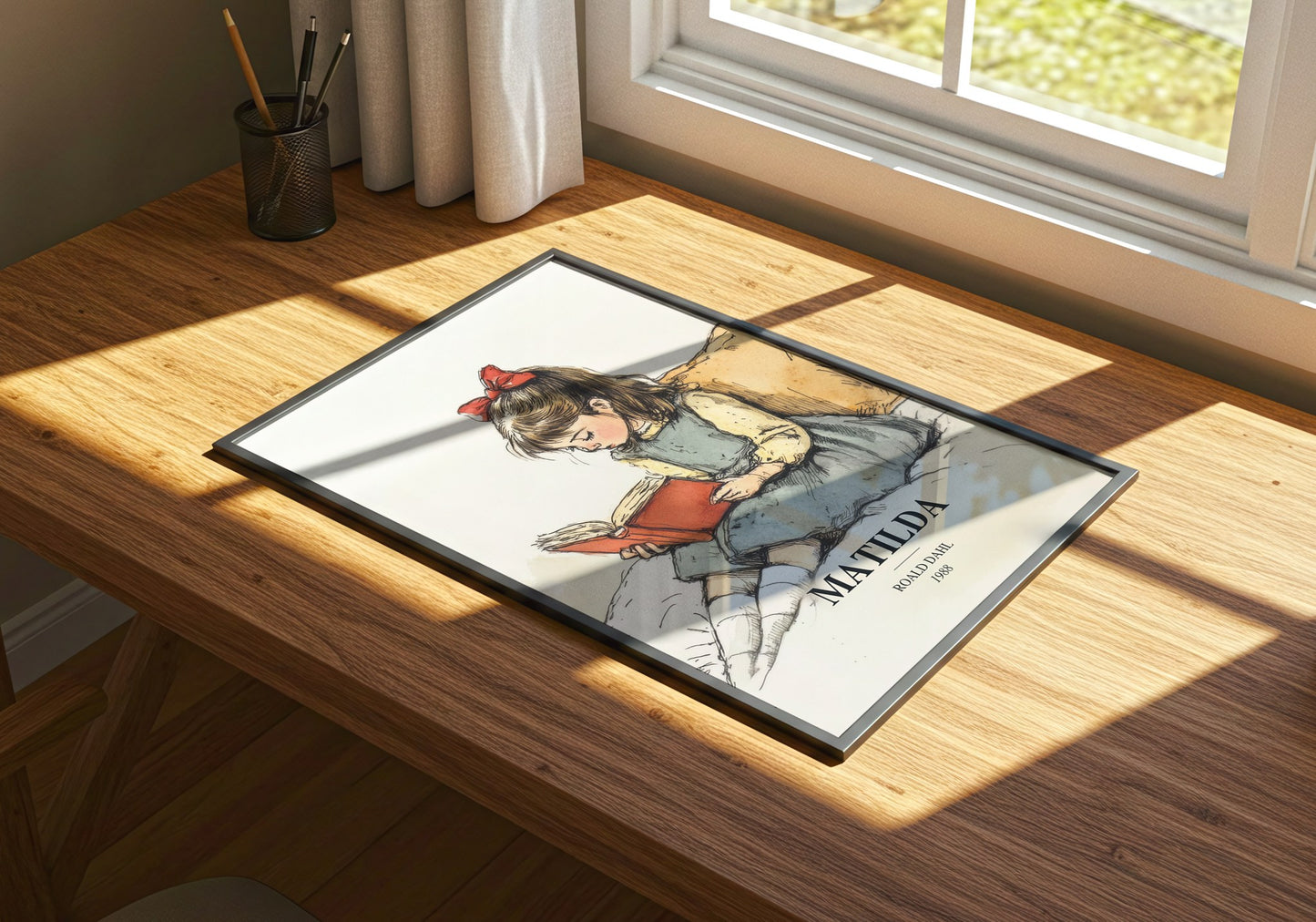 Matilda watercolour book poster framed on wall – childrens wall art