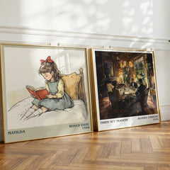 Matilda Literary Art Print by Roald Dahl – large square framed print leaning against a wall