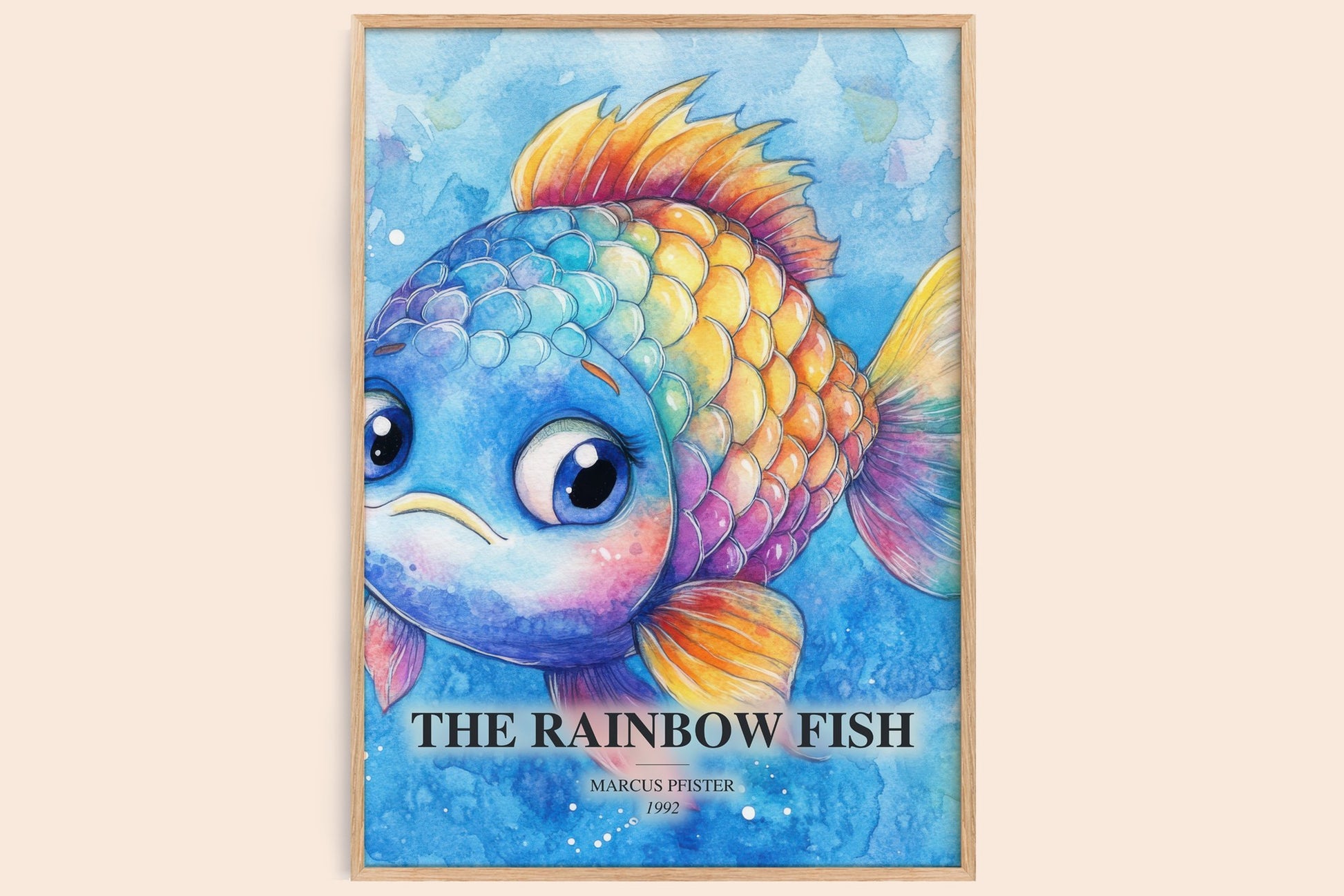 The Rainbow Fish watercolour book poster by Marcus Pfister – framed literary art print